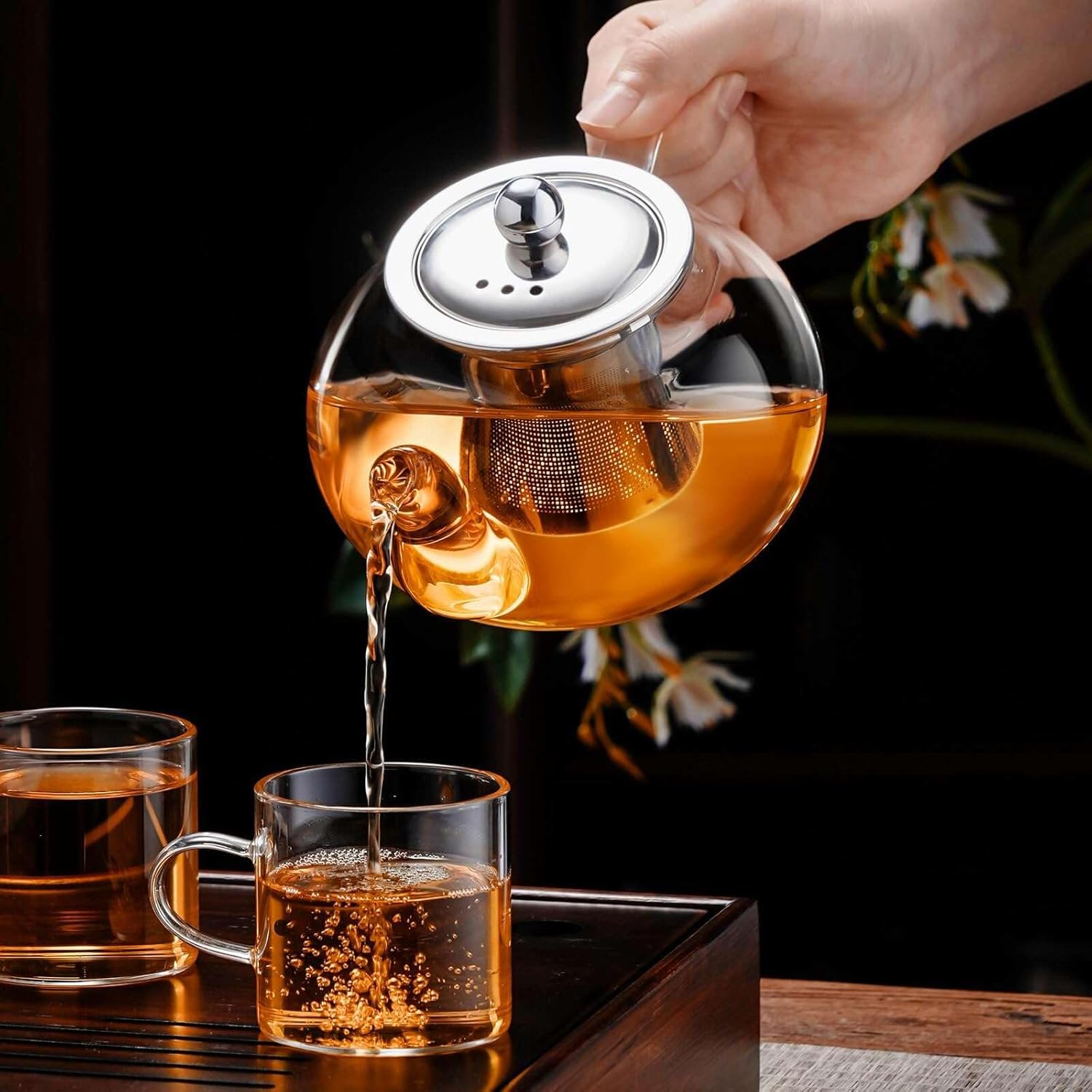 PARACITY Glass Teapot Stovetop 20 OZ/600ml, Tea pot with Removable 18/8 Stainless Steel Infuser, Borosilicate Clear Tea Kettle, Teapot Blooming and Loose Leaf Tea Maker Tea Brewer for Camping, Travel - Image 5