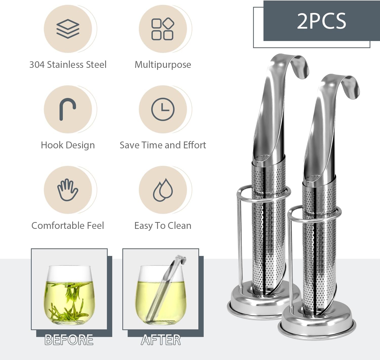 2 Sets Upgraded Tea Infuser for Loose Leaf Tea with Base - Durable Loose Leaf Tea Steeper, Portable Stainless Steel Tea Strainer for Home, Office & Travel - Image 6