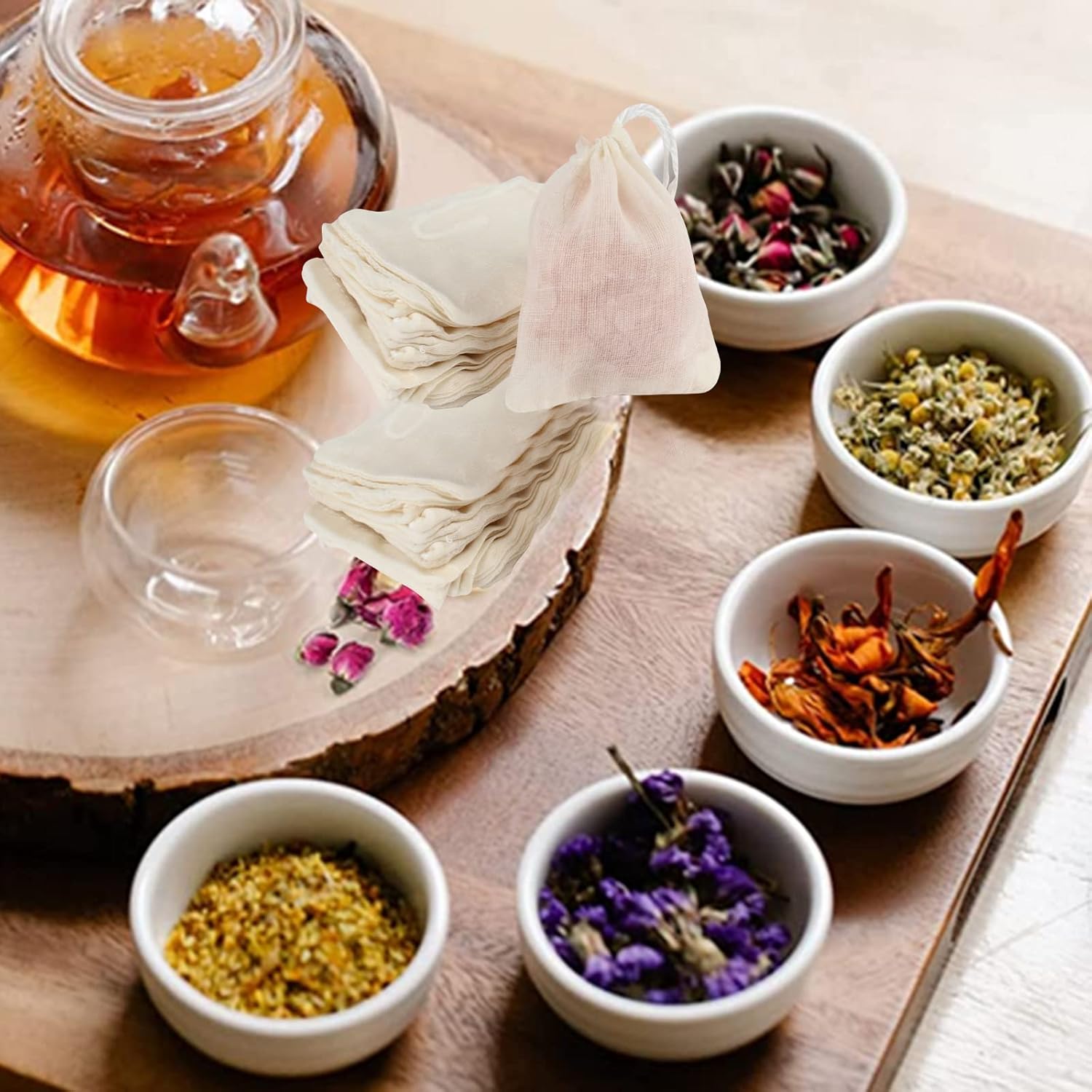 TamBee Cold Brew Bags Muslin Mesh Tea Sachets Empty Tea Bags for Loose Leaf Tea Reusable Tea Bags Coffee Filter Bags 4 x 6 Inch 25Pcs - Image 2