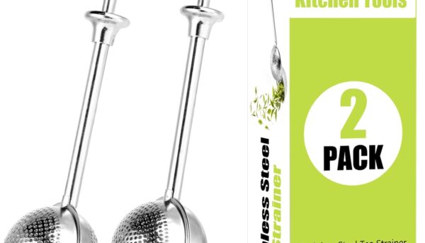 Stainless Steel 2-Pack Tea Infuser & Flour Duster for Bread Baking Set - Full-Open Loose Leaf Tea Steeper + Half-Sieve for Loose Tea/Flour/Spices, Dishwasher Safe