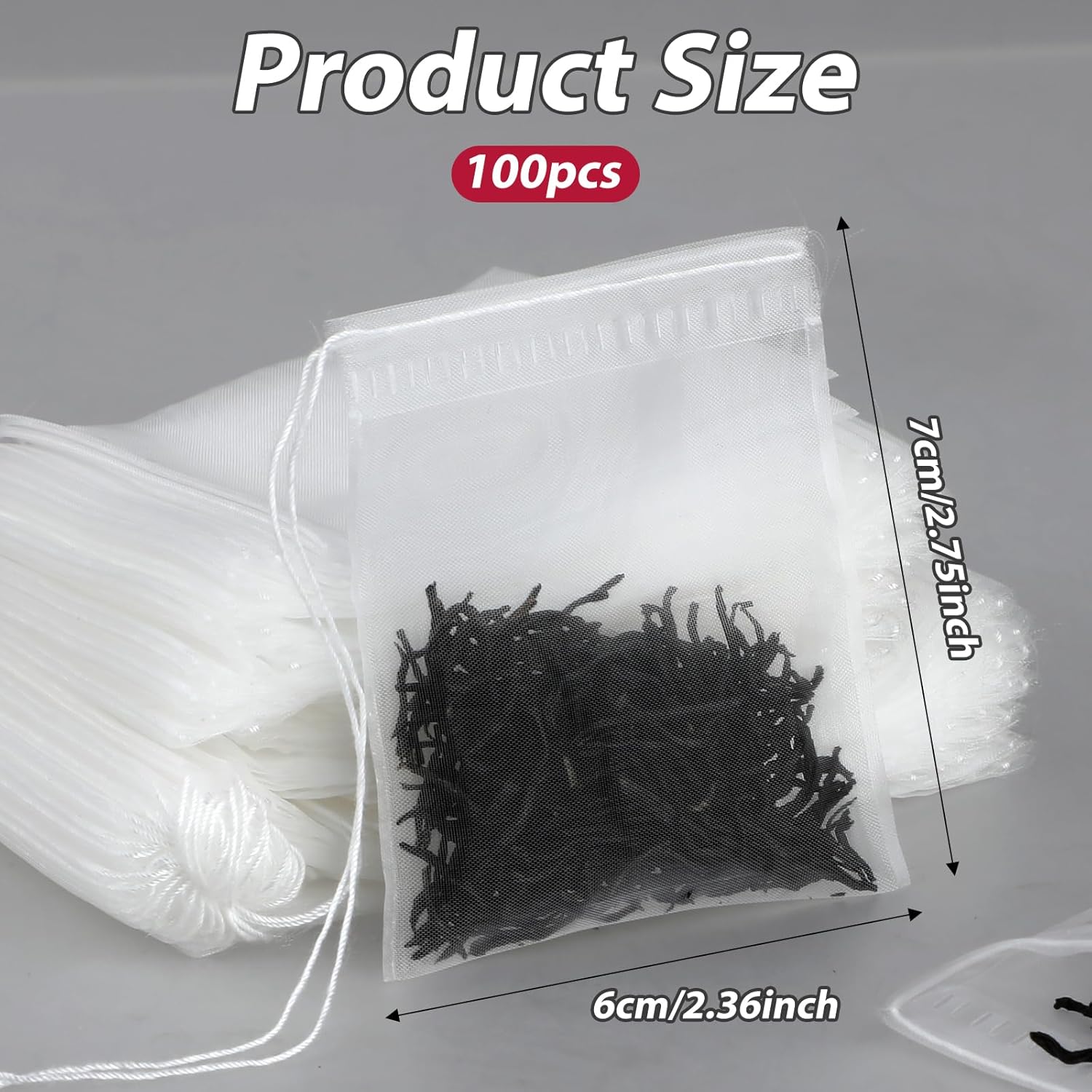 100 Pcs Loose Tea Bags Tea Filter Bags Disposable Mesh Small Drawstring Empty Tea Bags for Coffee, Spice Sachet, Bath Cooking 2.36 x 2.75 Inch - Image 3