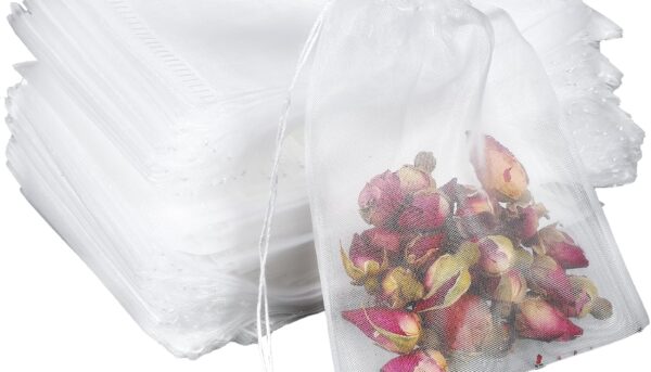 100 PCS Tea Bags for Loose Leaf Tea Tea Filter Bags Disposable Tea Bags Mesh Small Drawstring Empty Tea Bags for Coffee, Spice Sachet, Bath Cooking 3.54×2.75 Inch