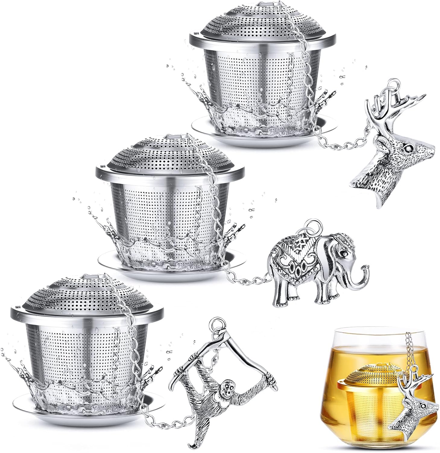 3 Sets Tea Infusers Steeper for Loose Leaf Tea Holder Stainless Steel Tea Ball Mesh Strainer Filters with Drip Trays and Pendant(Insects Style) - Image 16
