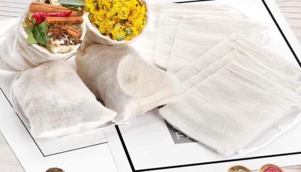 Alternative view of 36PCS Drawstring Muslin Bags, 3x4In Reusable Empty Tea Bag for Loose Tea, Natural Cotton Unbleached Cheese Cloth Bag, Spice Bags for Filtering Cooking Soups/Herbs/Herbal Tea/Cold-Brewed Coffee