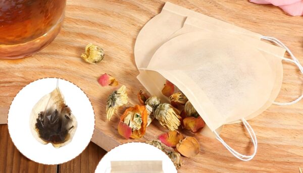 Alternative view of 200 Pcs Tea Bags for Loose Leaf Tea Natural Round Tea Filter Bags Disposable Wood Pulp Paper Material Empty Tea Infuser Sachets with drawstring for Coffee Bath Spice Brewing Soup Bags