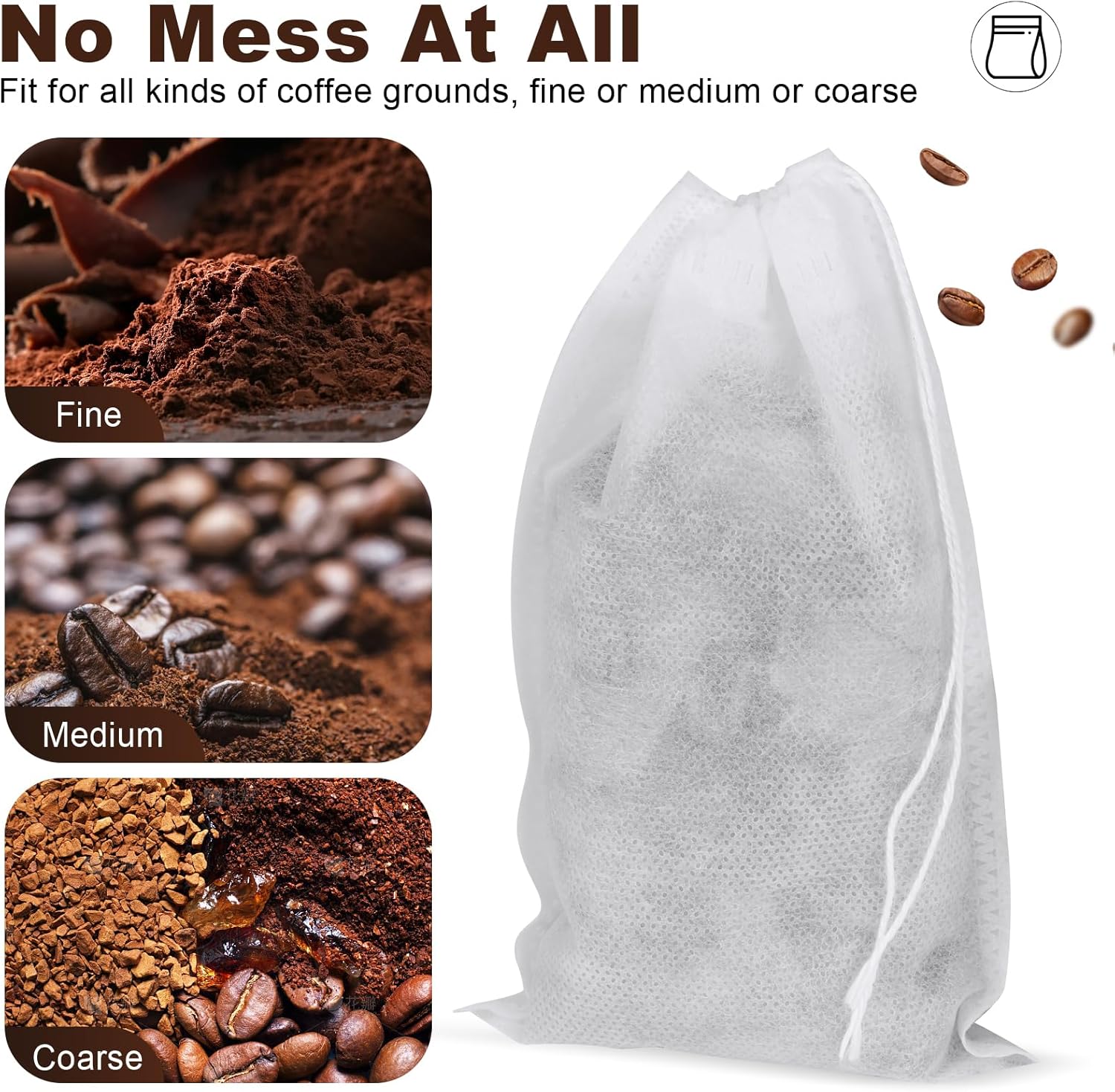 100Pcs Cold Brew Bags, 4x6 In Disposable Fine Mesh Cold Brew Filter, No Mess Cold Brew Coffee Bags with Drawstring for Loose Leaf Tea, Coffee, Herbs, Spice, Hot pot - Image 6