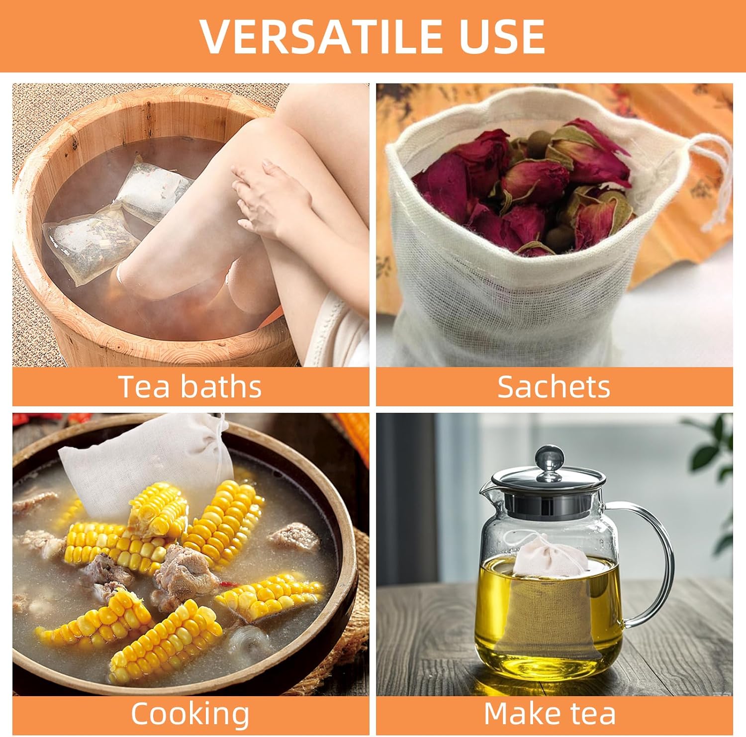 TamBee Cold Brew Bags Muslin Mesh Tea Sachets Empty Tea Bags for Loose Leaf Tea Reusable Tea Bags Coffee Filter Bags 4 x 6 Inch 25Pcs - Image 6