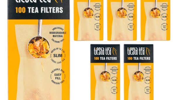 Tiesta Tea Loose Leaf Filters for Brewing, Disposable Infuser for Hot & Iced Drinks, Easy-Fill Steeper, Unbleached Paper, Single-Cup Infuser for Loose Leaves, 100 Empty Bags (6 pack)
