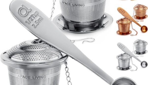 Tea Infuser (Set of 2) with Tea Scoop and Drip Dray - Ultra Fine Tea Strainer for Loose Leaf Tea - Stainless Steel Tea Steeper for a Superior Brewing Experience