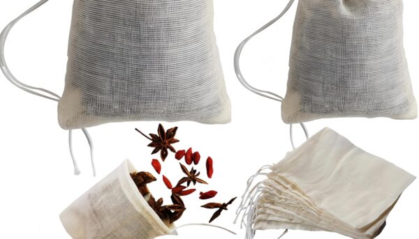 [40PCS Natural] Reusable Cotton Muslin Drawstring Bags – 20pcs 4x6" + 20pcs 3x4" Unbleached Tea Filter Bags for Loose Leaf Tea,Herbs,Spices,Soup,Cold Brew Coffee,DIY Sachets,Eco-Friendly & Washable