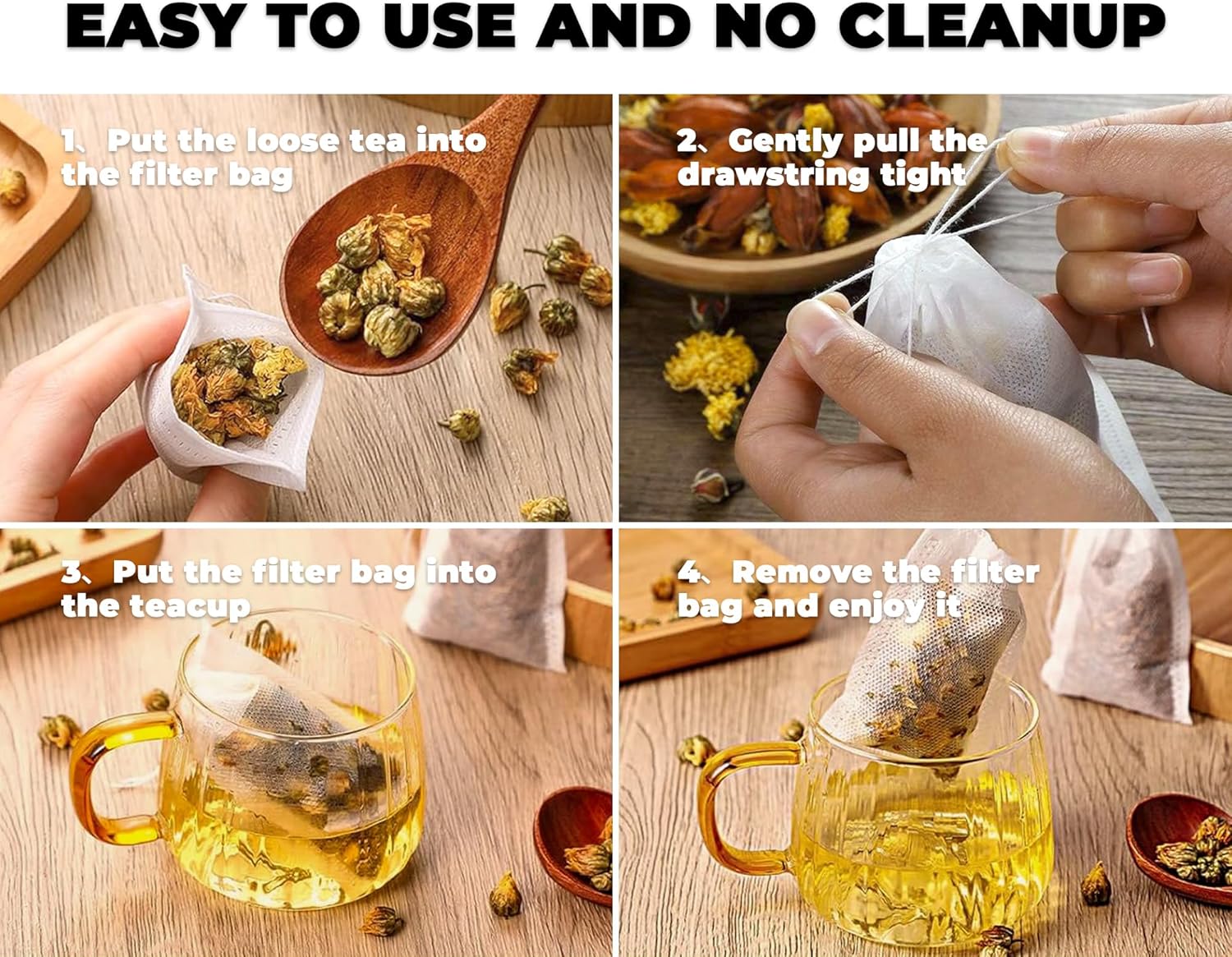 Tea Filter Bags, 100 Pack 3.54"W x 2.76"H Disposable Tea Bags with Drawstring for Brew Loose Leaf Tea Hot Tea Ice Tea Coffee Spice Herbs or Sachets Subpackage Storage - Image 4