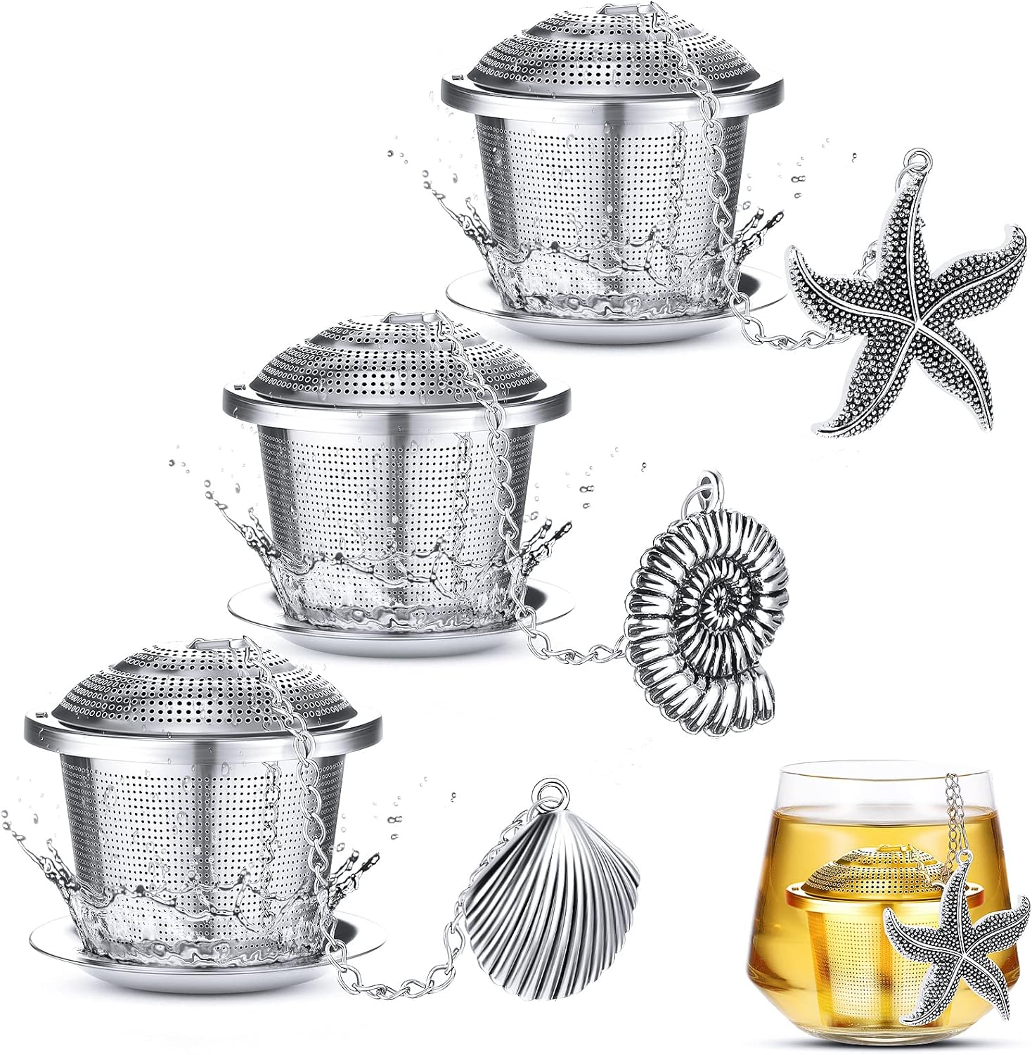 3 Sets Tea Infusers Steeper for Loose Leaf Tea Holder Stainless Steel Tea Ball Mesh Strainer Filters with Drip Trays and Pendant(Insects Style) - Image 11