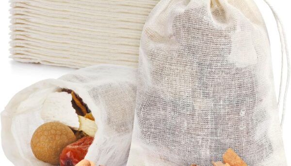 36PCS Drawstring Muslin Bags, 3x4In Reusable Empty Tea Bag for Loose Tea, Natural Cotton Unbleached Cheese Cloth Bag, Spice Bags for Filtering Cooking Soups/Herbs/Herbal Tea/Cold-Brewed Coffee