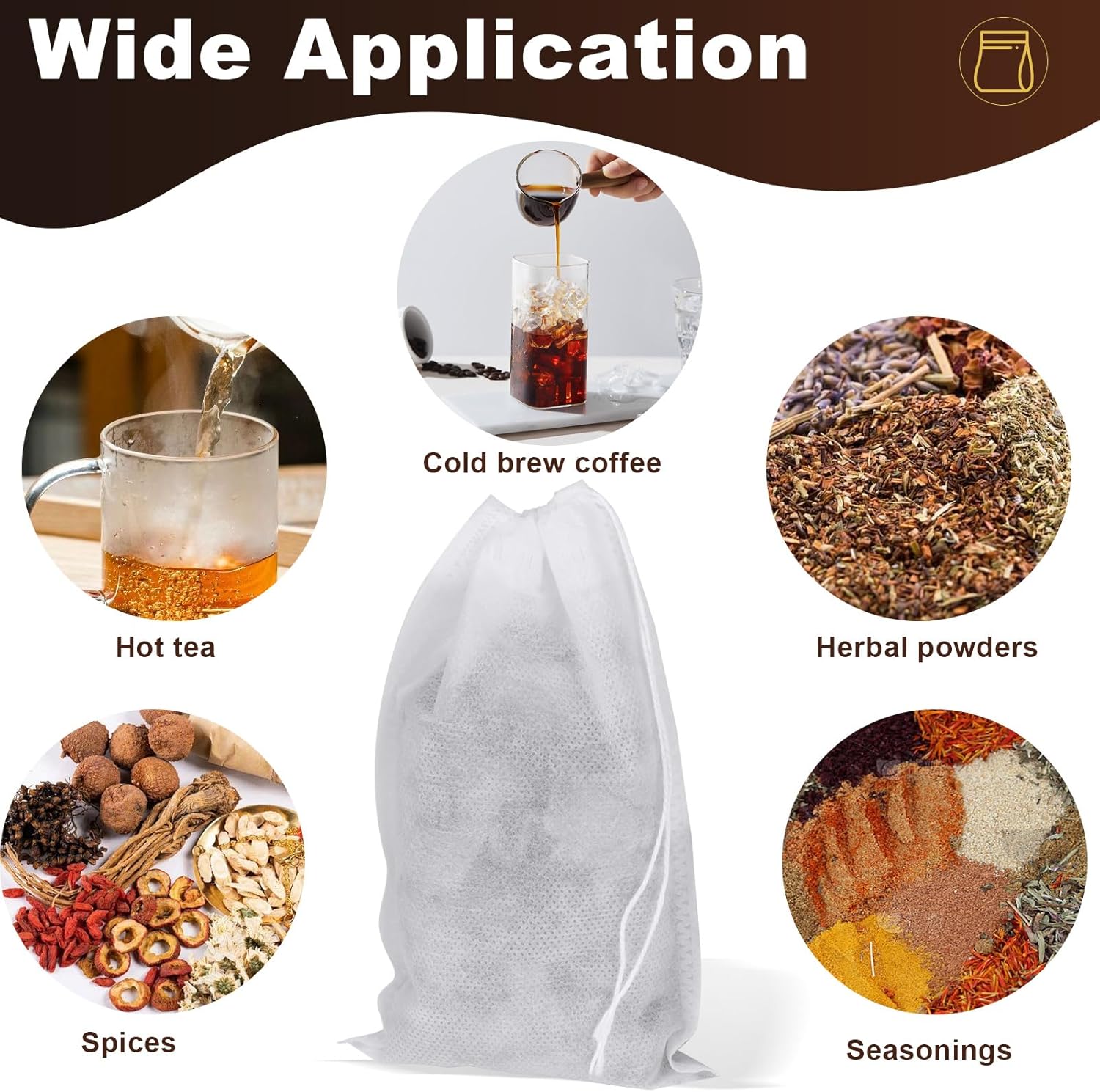 100Pcs Cold Brew Bags, 4x6 In Disposable Fine Mesh Cold Brew Filter, No Mess Cold Brew Coffee Bags with Drawstring for Loose Leaf Tea, Coffee, Herbs, Spice, Hot pot - Image 7