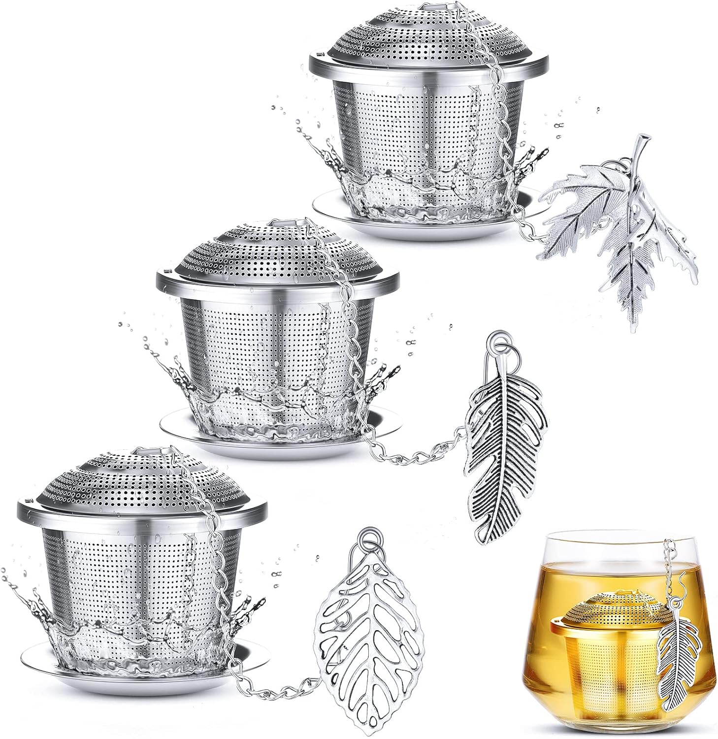 3 Sets Tea Infusers Steeper for Loose Leaf Tea Holder Stainless Steel Tea Ball Mesh Strainer Filters with Drip Trays and Pendant(Insects Style) - Image 12