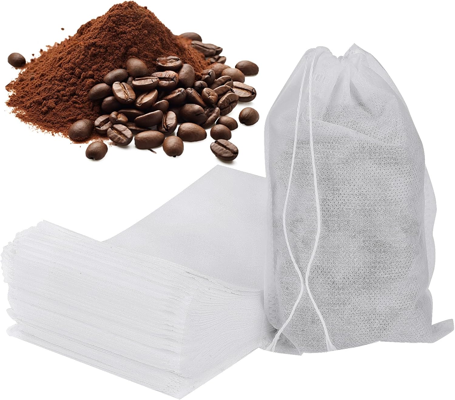100Pcs Cold Brew Bags, 4x6 In Disposable Fine Mesh Cold Brew Filter, No Mess Cold Brew Coffee Bags with Drawstring for Loose Leaf Tea, Coffee, Herbs, Spice, Hot pot