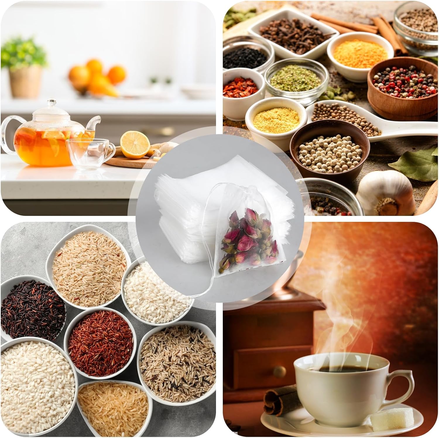 100 Pcs Loose Tea Bags Tea Filter Bags Disposable Mesh Small Drawstring Empty Tea Bags for Coffee, Spice Sachet, Bath Cooking 2.36 x 2.75 Inch - Image 7