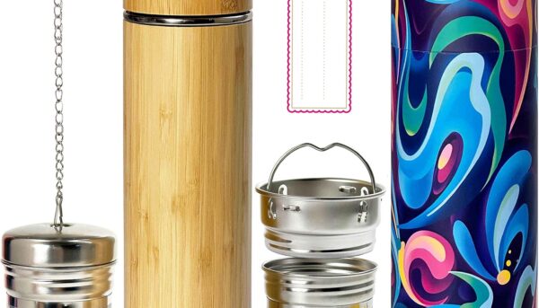 LiveZen 18oz Bamboo Tea Tumbler with Lid and 2 Pack Tea Filters for Loose Leaf Tea u2013 Stainless Steel Insulated Tea Infuser Bottle with Strainer u2013 Tea Gift Set for Tea Lovers Men Women