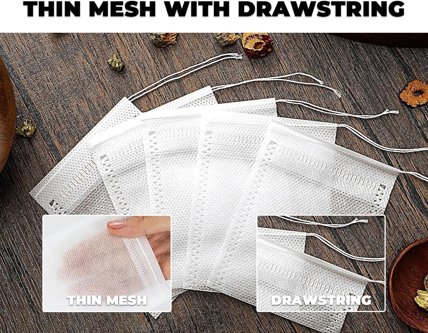 Tea Filter Bags, 100 Pack 3.54"W x 2.76"H Disposable Tea Bags with Drawstring for Brew Loose Leaf Tea Hot Tea Ice Tea Coffee Spice Herbs or Sachets Subpackage Storage - Image 3