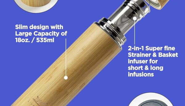 Alternative view of LiveZen 18oz Bamboo Tea Tumbler with Lid and 2 Pack Tea Filters for Loose Leaf Tea u2013 Stainless Steel Insulated Tea Infuser Bottle with Strainer u2013 Tea Gift Set for Tea Lovers Men Women