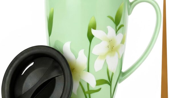 SISETOP 17 OZ Large Tea Infuser Mug with Spoon, Ceramic Loose Leaf Tea Cup with Infuser and Lid for Home, Office, Housewarming, Christmas Gift, Grass Green