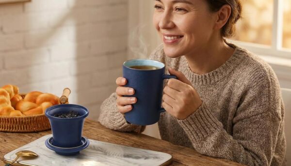 Alternative view of 15 OZ Porcelain Tea Infuser Cup with Lid,Ceramic Tea Mug with All-Porcelain Strainer for Loose Leaf Teas,Microwave and Dishwasher Safe Tea Mug,Metal-Free,BPA-Free for Tea Lovers/Valentine's Day (Blue)