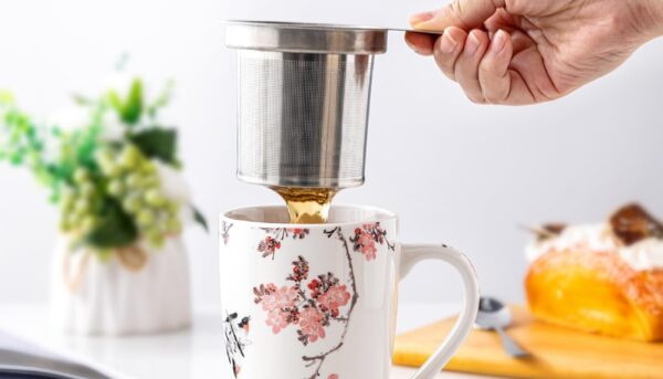 Alternative view of AmorArc Porcelain Tea Mug with Infuser and Lid, 18 Oz Tea Cup with Handle for Loose Leaf Tea, Gift for Tea Lovers of Men and Women
