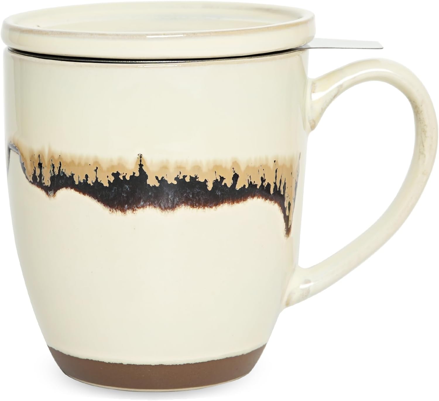 Bosmarlin Ceramic Tea Cup with Infuser and Lid, 16 Oz, Loose Leaf Tea Steeper Mug with Strainer, Microwave and Dishwasher Safe, Reactive Glaze (16 Oz, Beige)