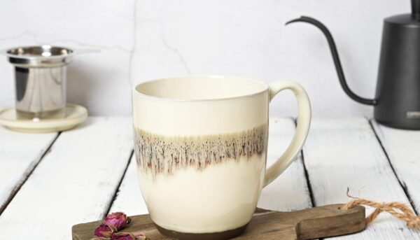 Alternative view of Bosmarlin Ceramic Tea Cup with Infuser and Lid, 16 Oz, Loose Leaf Tea Steeper Mug with Strainer, Microwave and Dishwasher Safe, Reactive Glaze (16 Oz, Beige)