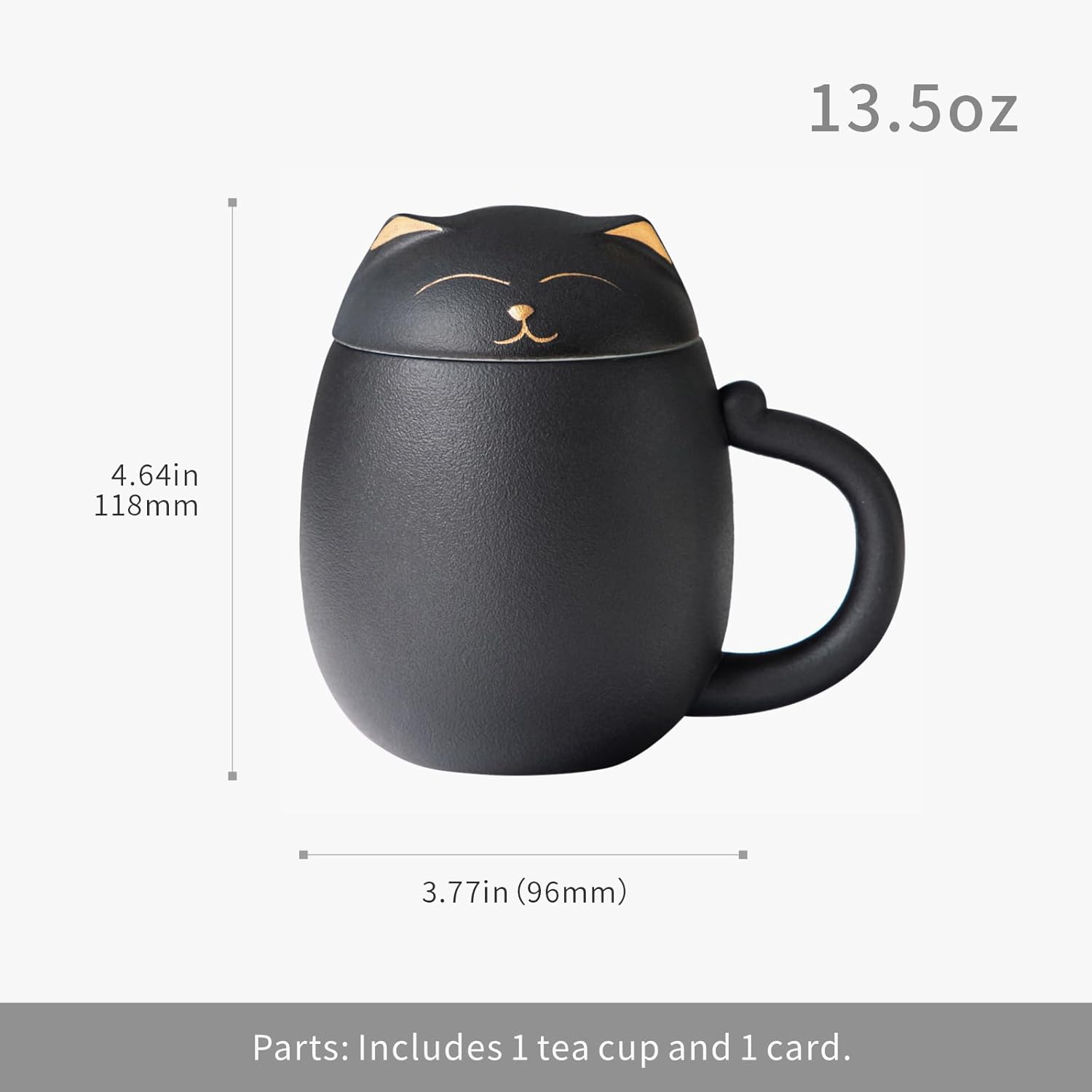 HEER Black Cat Tea Cup with Infuser and Lid, Cute Tea Mug with Strainer for Steeping Loose Leaf, Ceramic Teacup Birthday Christmas Cat Lover Gifts for Women, Men, Mom, Sisters, besties. (Black) - Image 3
