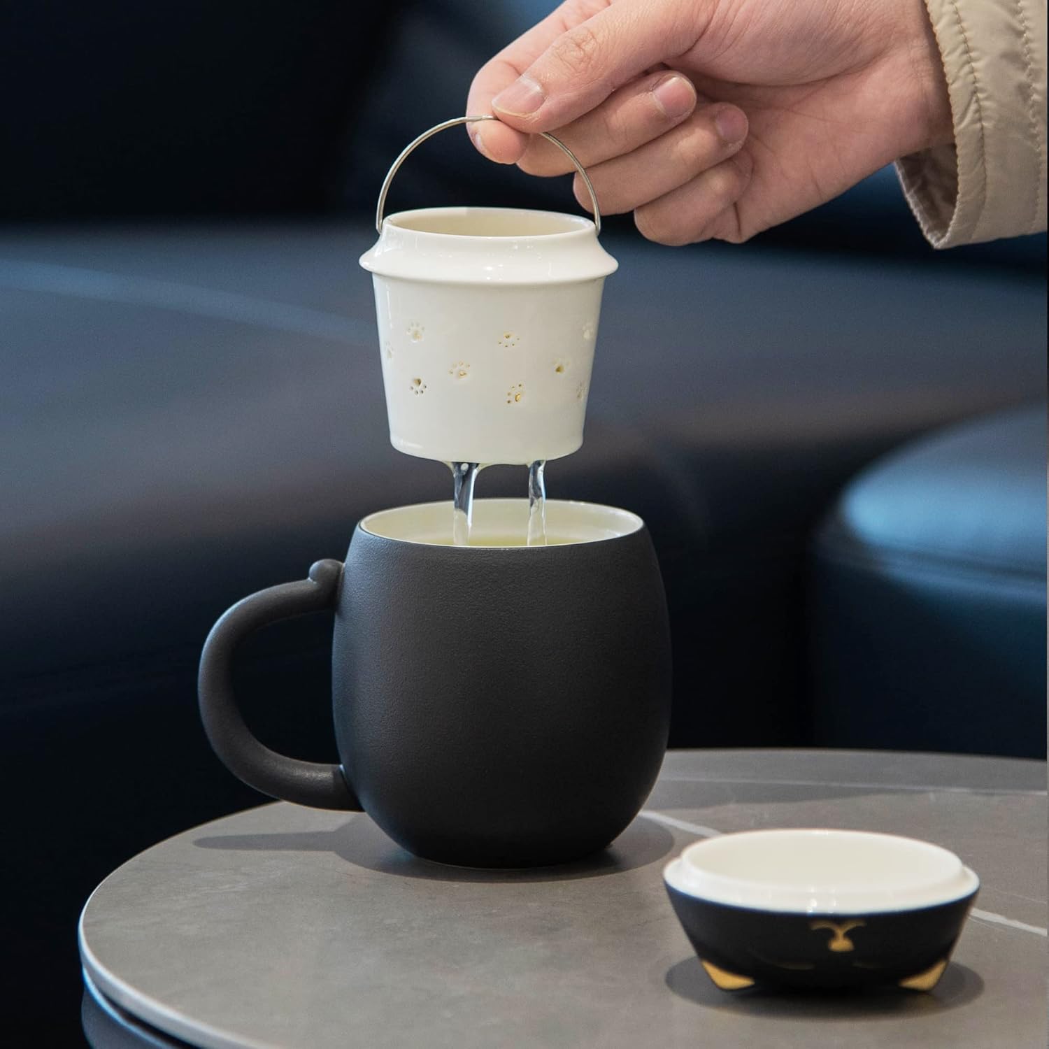 HEER Black Cat Tea Cup with Infuser and Lid, Cute Tea Mug with Strainer for Steeping Loose Leaf, Ceramic Teacup Birthday Christmas Cat Lover Gifts for Women, Men, Mom, Sisters, besties. (Black) - Image 5