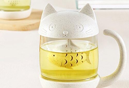 Alternative view of BigNoseDeer Cat Tea Cup Cute Mug Glass Pot with Fish Infuser for Loose Leaf Tea (White 8oz)