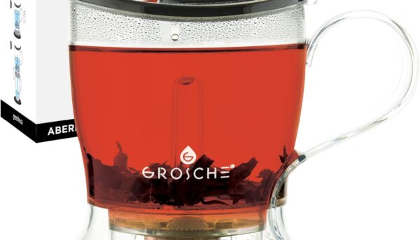GROSCHE Aberdeen Tea Infuser Teapot & Smart Tea Maker - BPA-Free, Drip-Free Design | Coaster | Easy Brew | Easy Clean Steeper | Loose Leaf Brewing - Stylish Design | 17.7 oz - 525 ml - Black