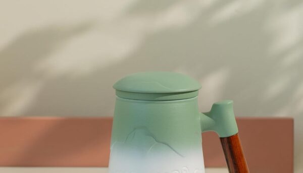 Alternative view of ZENS Tea Cup with Infuser and Lid for Loose Leaf Tea Steeper, 15.2 oz Ceramic Tea Mug with Fine Strainers and Absorb Coaster and Wood for Tea Lovers Gifts