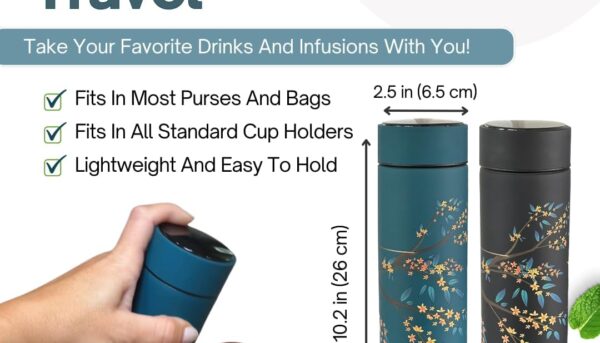 Alternative view of Farasi Tea Infuser for Loose Leaf Tea Smart Water Bottle with Fahrenheit Temperature Display, Stainless Steel, Insulated Coffee and Fruit Tea Infuser Bottle - Black Floral Tea Mug 15 oz