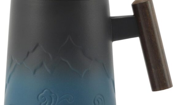 RENEWREVITAL Tea Cup with Infuser, 13.5oz Ceramic Tea Infuser Mug with Wood Handle and Cup Lid, Tea Strainer Cup for Loose Leaf Steeping, Blue&Black