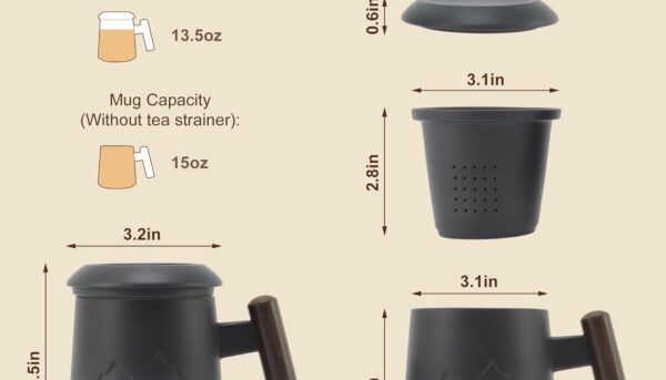 Alternative view of RENEWREVITAL Tea Cup with Infuser, 13.5oz Ceramic Tea Infuser Mug with Wood Handle and Cup Lid, Tea Strainer Cup for Loose Leaf Steeping, Blue&Black