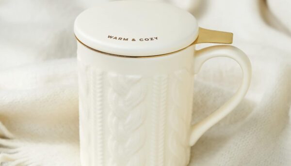 Alternative view of Pinky Up Annette Loose Leaf Tea Cup, Ceramic Travel Mug with Infuser and Lid, for Work, Office, Picnic, Camping, Outdoor Party, Spa Day, 12 oz, Set of 1, Knit Design