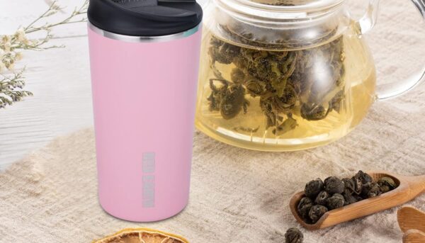 Alternative view of GiNT 17oz Travel Tea Mug with Infuser and Two Lid. Vacuum Insulated 316 Stainless Steel Travel Coffee Mug. Dishwasher Safe Tea Cup with Tea Strainer for Hot and Cold Brew Coffee or Tea(Pink)
