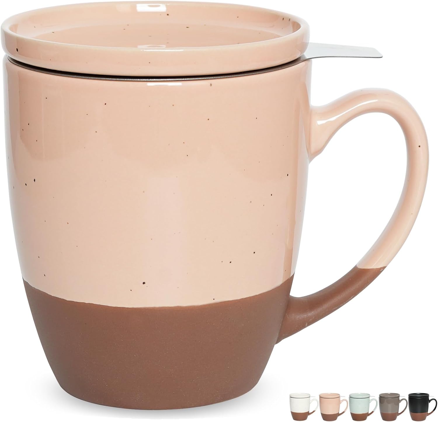 Bosmarlin Ceramic Tea Cup with Infuser and Lid, 16 Oz, Steeping Tea Mug with Strainer, Dishwasher and Microwave Safe (Light Pink)