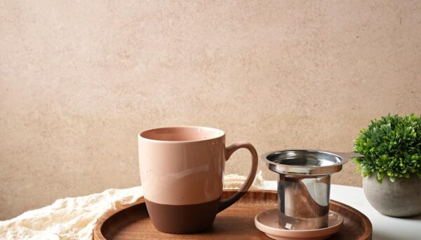 Alternative view of Bosmarlin Ceramic Tea Cup with Infuser and Lid, 16 Oz, Steeping Tea Mug with Strainer, Dishwasher and Microwave Safe (Light Pink)