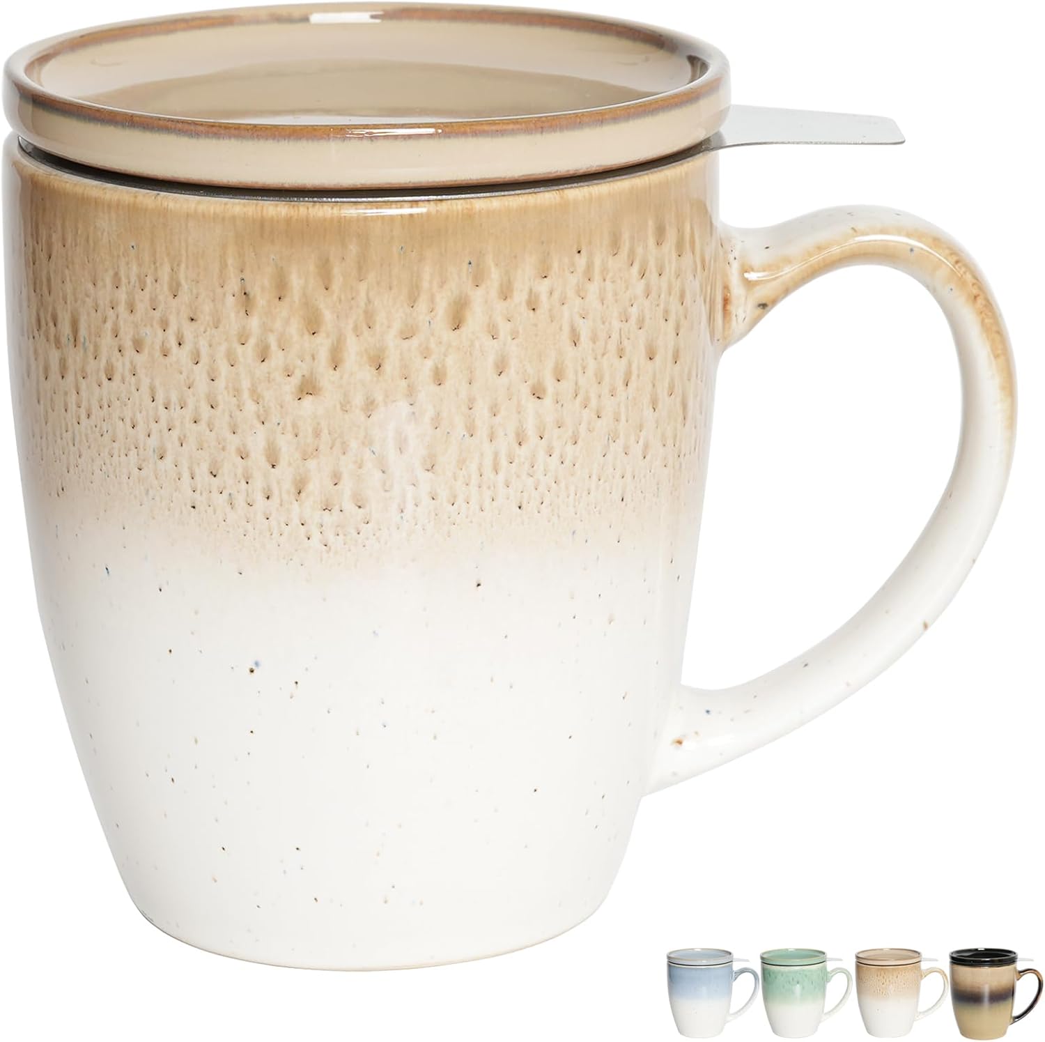 Bosmarlin Ceramic Tea Cup with Infuser and Lid, 16 Oz, 4 Color to Choose Dishwasher and Microwave Safe, Gradient Color Glaze, Steeping Tea Mug with Strainer (Brown)