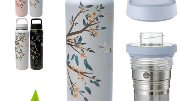 Farasi Tea Infuser Bottle for Loose Leaf Tea Insulated Stainless Steel Water Bottle Tumbler - Portable Coffee, Fruit, Loose Leaf Infuser Mug- Leakproof Blue Floral 24 oz