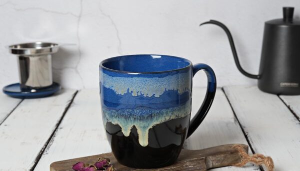 Alternative view of Bosmarlin Ceramic Tea Cup with Infuser and Lid, 16 Oz, 4 Color to Choose Dishwasher and Microwave Safe, Steeping Tea Mug with Strainer (Blue)