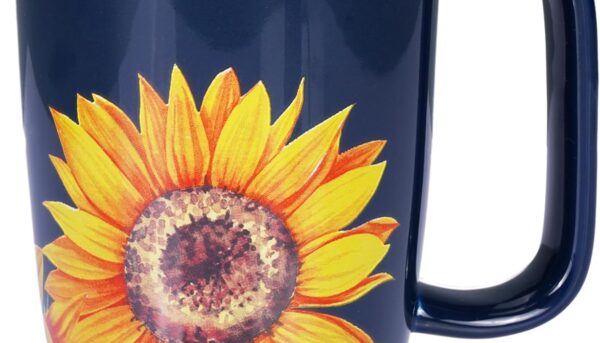 Sunddo Ceramic Tea Mug with Infuser and Lid,15 OZ Loose Leaf Tea Cup, Sunflower Coffee Mug Tea Gifts for Tea Lovers,Blue