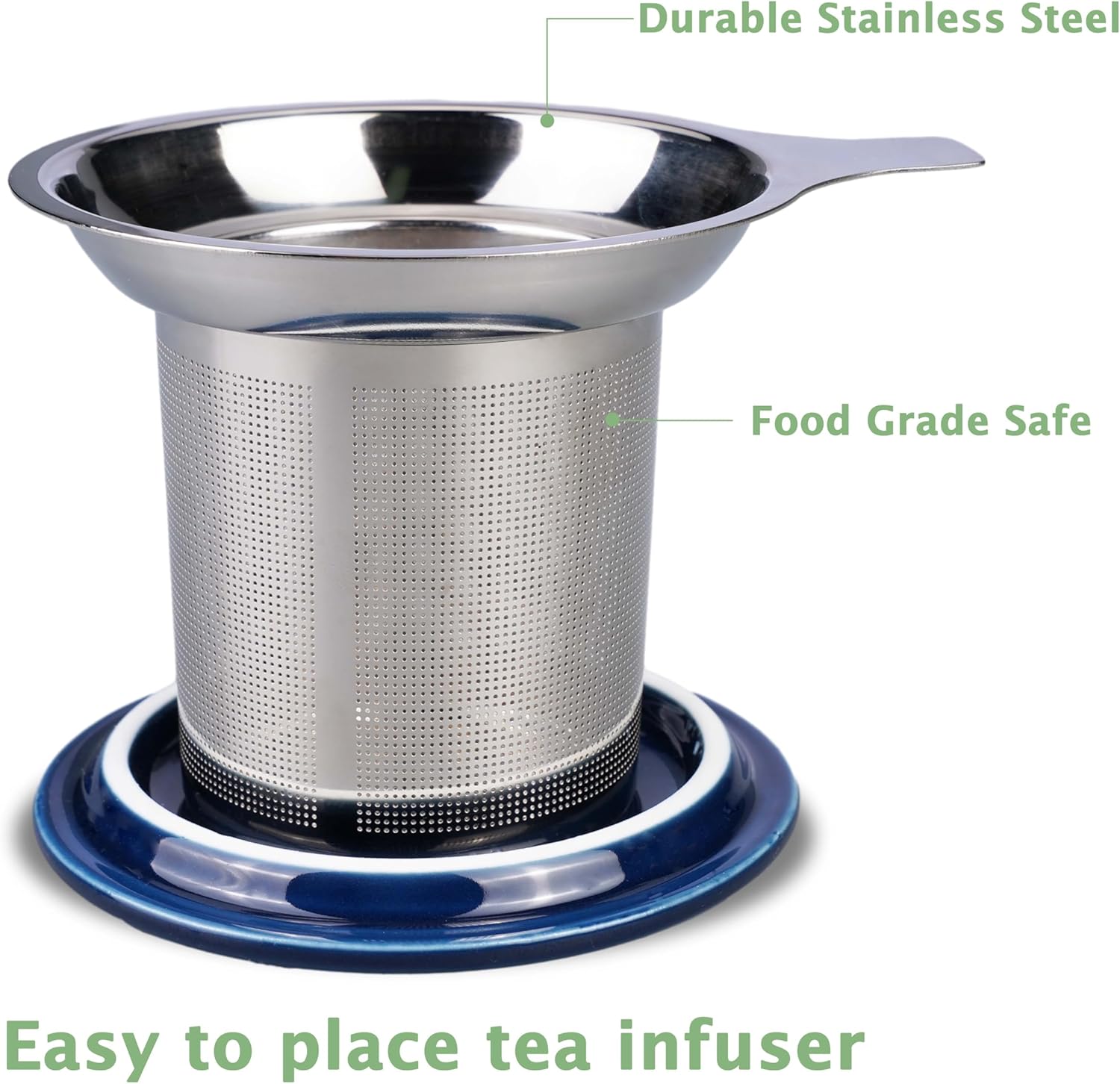 Sunddo Ceramic Tea Mug with Infuser and Lid,15 OZ Loose Leaf Tea Cup, Sunflower Coffee Mug Tea Gifts for Tea Lovers,Blue - Image 4