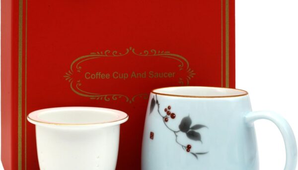 ZooBoo Ceramic Tea Mug with Ceramic Infuser and Lid u2013 18oz Premium Porcelain Tea Cup with Gift Box for Loose Leaf Tea, Herbal Infusions,Flower Tea,Coffee (Light Blue)