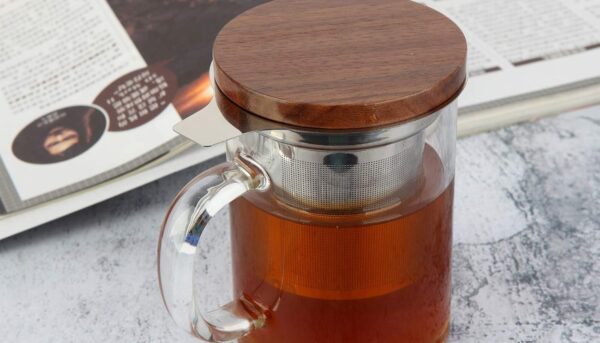 Alternative view of COMI Tea Cup with Infuser Walnut Lid&Handle, Glass Tea Cups with Wide Mouth Extra Large Capacity, Stainless Steel Tea Infuser Mug for Loose Leaf Tea Steeping(14oz/400ml)