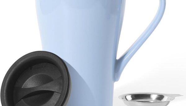 ARRADEN Tea Cup with Infuser and Lid, 18oz Large Steeper Mug, Ceramic Tea Infuser Mug with Silicone Lid, Teacup for Home, Office, Dishwasher & Microwave Safe (Lilac)