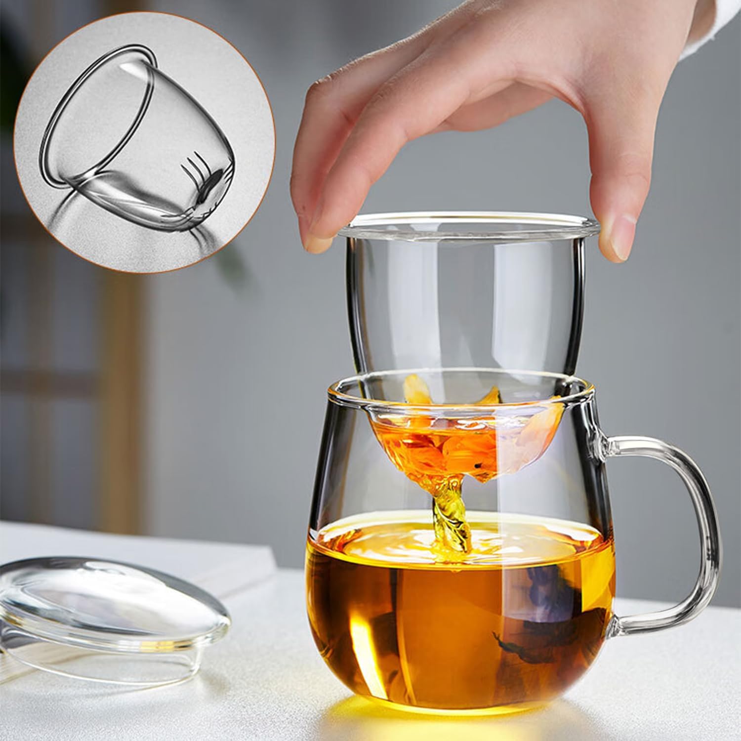 Dinana Large Tea Cup/Mug with Infuser and Lid, Borosilicate Glass Mugs for Loose Leaf Tea, Great Loose Tea-leaf Brewing System, 500ml (17oz) - Image 2